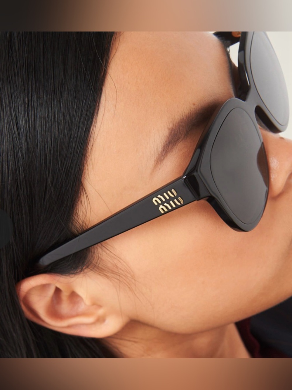 MIU MIU Black Gold Logo Sunglasses SMUOIZ [Black]